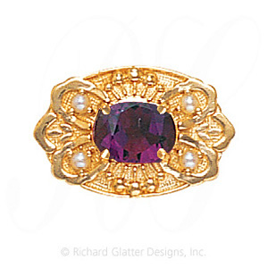 GS487 AMY/PL - 14 Karat Gold Slide with Amethyst center and Pearl accents 